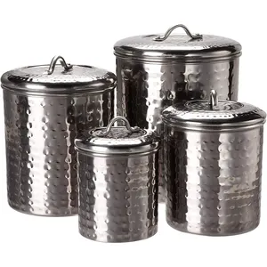 Old Dutch 4 stück edelstahl Canisters Modern silber poliert Metal küche container dekorative lebensmittel boxen für verkauf