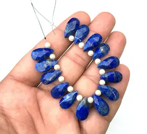 14 pièces Lapis Lazuli naturel pierre précieuse à facettes en forme de poire perles de Briolette fabrication de bijoux faits à la main vente en gros - Product Image 1