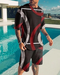 Conjunto de camisetas y pantalones cortos de sublimación para hombre, conjunto de camisetas y pantalones cortos de diseño personalizado, ropa informal y Color a rayas - Product Image 4