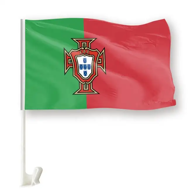 Bandeira de carro de copo do mundo, alta qualidade personalizada 100% poliéster qatar mundo copo portugal bandeira da equipe de futebol atacado