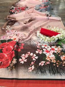 Sari − sarar en polycoton doux, 2 pièces, avec bordure en lin, à bas prix - Product Image 2