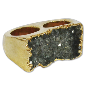 Venta al por mayor de doble cuerpo plateado Druzy tallado anillos de moda - Product Image 2