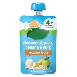 Libre de BPA rellenable reciclado personalizado bolsa resellable líquido bolsas de plástico de pie pico alimento reutilizable para bebé bolsa con el canalón