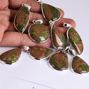 Beaux pendentifs Unakite 100% naturels Design exclusif fait à la main Différentes formes Argent Or Pierre naturelle exclusive Pierre précieuse - Product Image 4