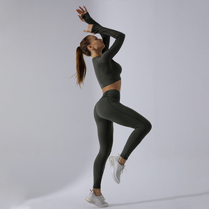 Las mujeres de manga larga Top y pantalones de Yoga conjunto de malla Fitness gimnasio 2 piezas conjunto ropa de yoga - Product Image 5