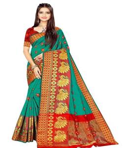 Banarasi Seda Jacquard Saree con Blusa Mujeres Wear Ladies Party Festival Daily Wear Suave Algodón Seda Sari Venta al por mayor Precio bajo Apparelgarment - Product Image 1