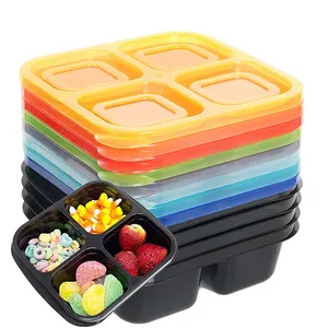Caja de aperitivos reutilizable de 4 compartimentos Preparación de comidas Contenedores de alimentos Microondas autocalentable Bento fiambreras desechables