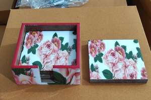 Juego de Posavasos de Madera Elegante con Estampado de Esmalte, Personalización de Marca, MDF, para Bebidas, Vino, Té, Decoración de Mesa, Mantel Individual con Estuche - Product Image 5