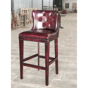 Chaise de bar commerciale en cuir en bois antique moderne Fine chic Trendy Brown Tufted Antiqued Design Jodhpur Trends JT-1520 - Product Image 1
