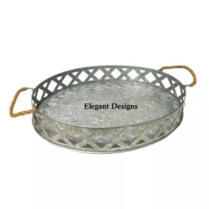 Plateau de service galvanisé traditionnel ensemble de trois plats de service faits à la main en gros plateau de service galvanisé de forme ovale vintage - Product Image 3