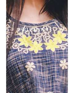 High-End Top Fashion Embroidery Graceful Blue Slub Circular Floral Embroidered Dual Frill Trendy long sleeve Short Kaftan - Product Image 2