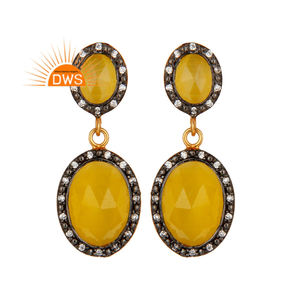 Classic Yellow Moonstone Gemstone <b>Earrings</b> 18k Gold Plated Sterling Silver <b>Fashionable</b> <b>Drop</b> <b>Earrings</b> Jewelry Wholesale - Product Image 1