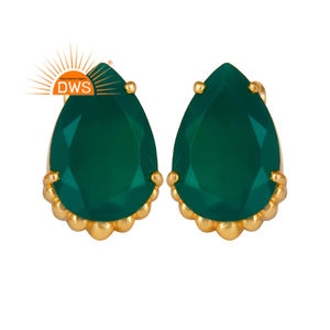 Green Onyx Gemstone Earrings 14k Yellow Gold Plated Brass Girls Fashion Stud Earrings Jewelry Manufacturer - Product Image 1