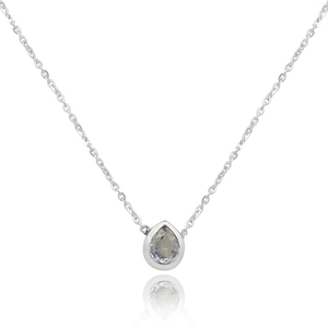 Collier pendentif en quartz rose en argent sterling 925 massif classique bijoux fins en forme de poire diamant breloque lunette réglage incrustation - Product Image 3