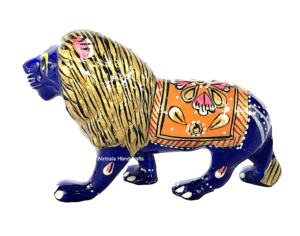 Sculpture de lion multicolore en émail, artisanat Nirmala du Rajasthan, décoration de table et de maison faite à la main pour usage royal - Product Image 1