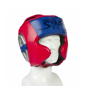 Leather Head Guards Red & Blue Color Cowhide Leather Helmets With Custom Logo Printings in Bulk Wholesale - Product Image 1
