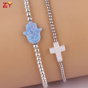 Cross opal bracelet with 925 sterling silver beads cross shape opal silver bracelet jewelry hamsa opal