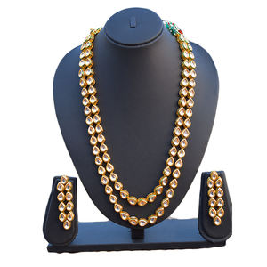 indian wholesale latest fashion traditional gold plated bridal kundan beads long <b>necklace</b> set for women's and girls - Product Image 1