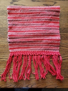 Red Striped Cotton Woven Table Runner with Fringe Bohemian Style Home Decor - Product Image 2