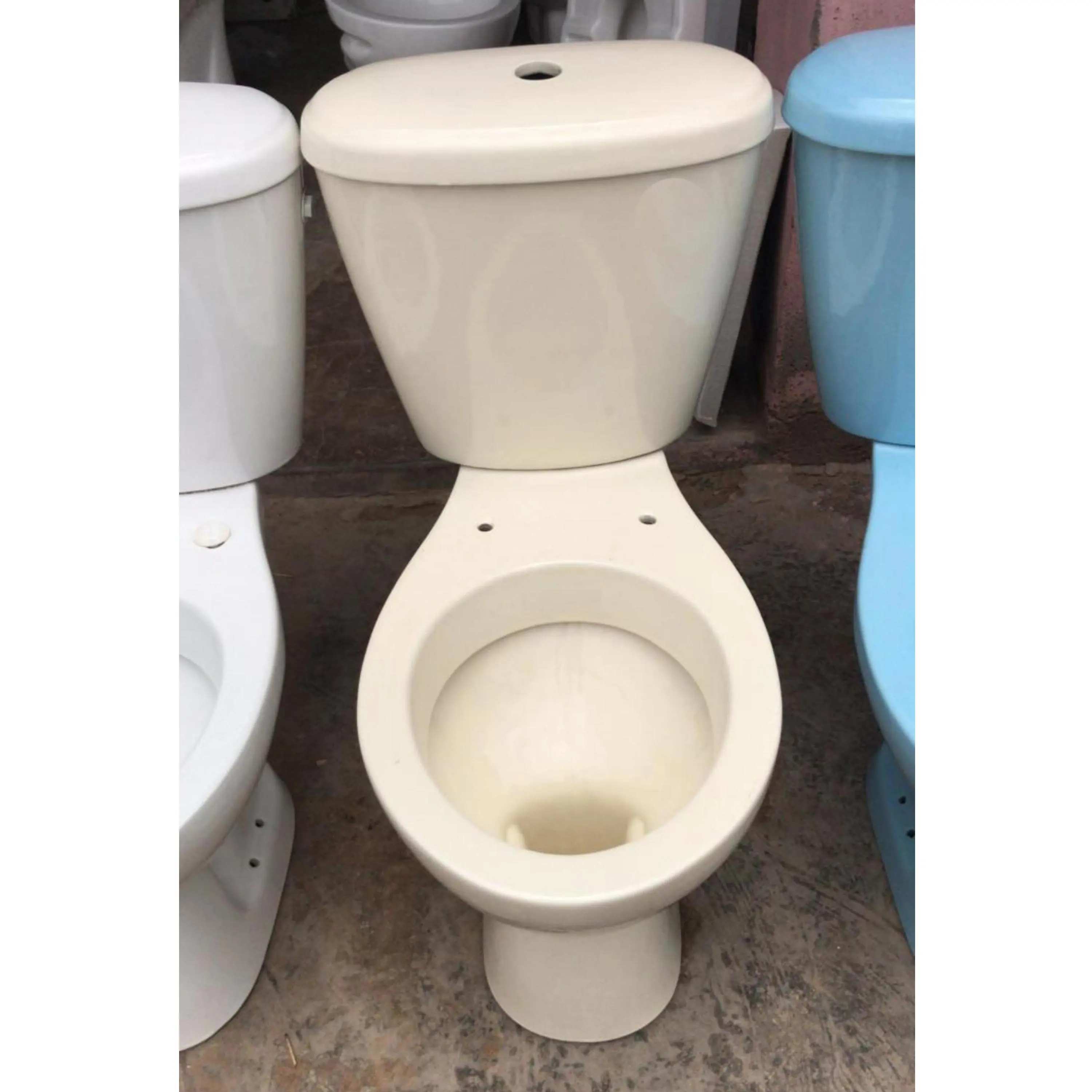 Twee Stuk Water Closet Toilet Commode Pan Met Plastic Seat Cover En Llc Hulpstukken Accessoires Compleet Wc Set Beige Ivoor kleur