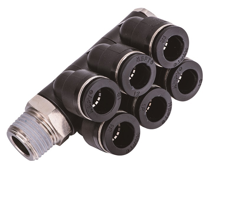 Triple Double Bonjo 6 ports Collecteur Raccord enfichable Filetage Mâle Pousser pour connecter