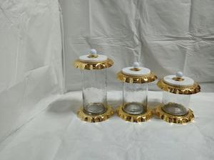 Boîte de conserve de luxe en métal et verre avec plateau fantaisie argenté de service bouteille de stockage pour ustensiles de cuisine design moderne de table fait à la main - Product Image 3