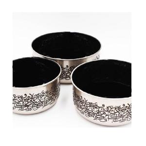 Bol décoratif en acier inoxydable, design islamique, couleur argent et noir, pour servir des fruits. - Product Image 1