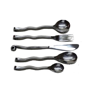 Stainless Steel Flatware Serving Set with Spiral End Round <b>Waved</b> Handle Reusable Cutlery Stainless Steel - Product Image 2