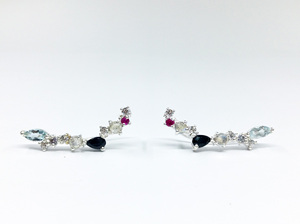 สเตอร์ลิงเงิน925ชุบทองที่กำหนดเองผู้ผลิตผู้ค้าส่งที่ทำด้วยมือ Unisex ต่ำ MOQ รุ้งกระดุมหลายพลอยต่างหู - Product Image 2