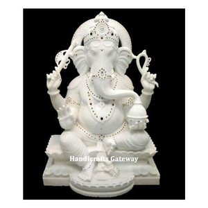 Estatua de Dios Ganpati, mármol blanco - Product Image 1