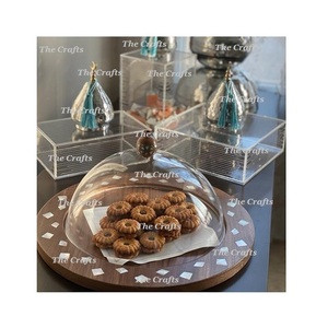 Bandeja de servicio de acero inoxidable y madera con cúpula de acrílico Bandeja de servicio de chocolate de Calidad exclusiva con cúpula - Product Image 5