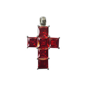 Colgantes Unisex de Piedra Roja Oscura en Plata de Ley 925 con Diseño de Corazón y Cruz Estilo Hip Hop, Compra al por Mayor - Product Image 1