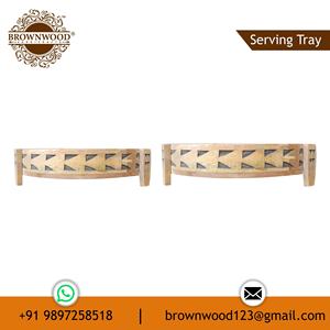 Bandeja de servicio de madera de mango de estilo rural Premium con patas, Juego de 2, venta al por mayor de fábrica para exhibición de restaurantes de hoteles y decoración del hogar - Product Image 5