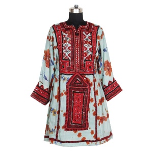 Printed Hand Embroidered Kutchi Balochi Dress BDR014 Best Hand Embroidered Afghani Banjara Dress Vintage Bohemian Dress Supplier - Product Image 1