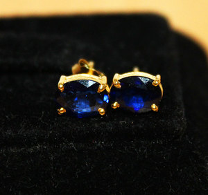 Précieux naturel bleu saphir pierre précieuse 9k solide jaune or fait à la main femmes boucles d'oreilles mariage anniversaire fête bijoux - Product Image 5