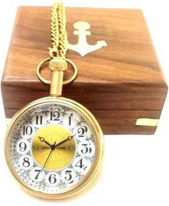 Antique Vintage <b>Pocket</b> <b>Watch</b> with <b>Chain</b> Shambles Wood Box <b>and</b> Brass <b>Chain</b> by Calvin Handicraft Novelty Gifts - Product Image 4