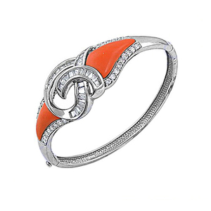 Elegante pulsera de estilo clásico de Plata de Ley 925 CZ Piedra preciosa de coral sintético para fiestas Bodas Pulseras de eslabones de cadena fina - Product Image 1