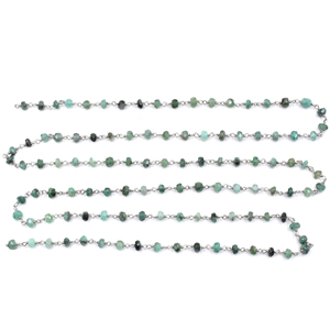 Chaîne en fil de chapelet en forme de rondelle d'émeraude en argent sterling 925 rhodié et plaqué or 18 carats résultats de bijoux à facettes - Product Image 3