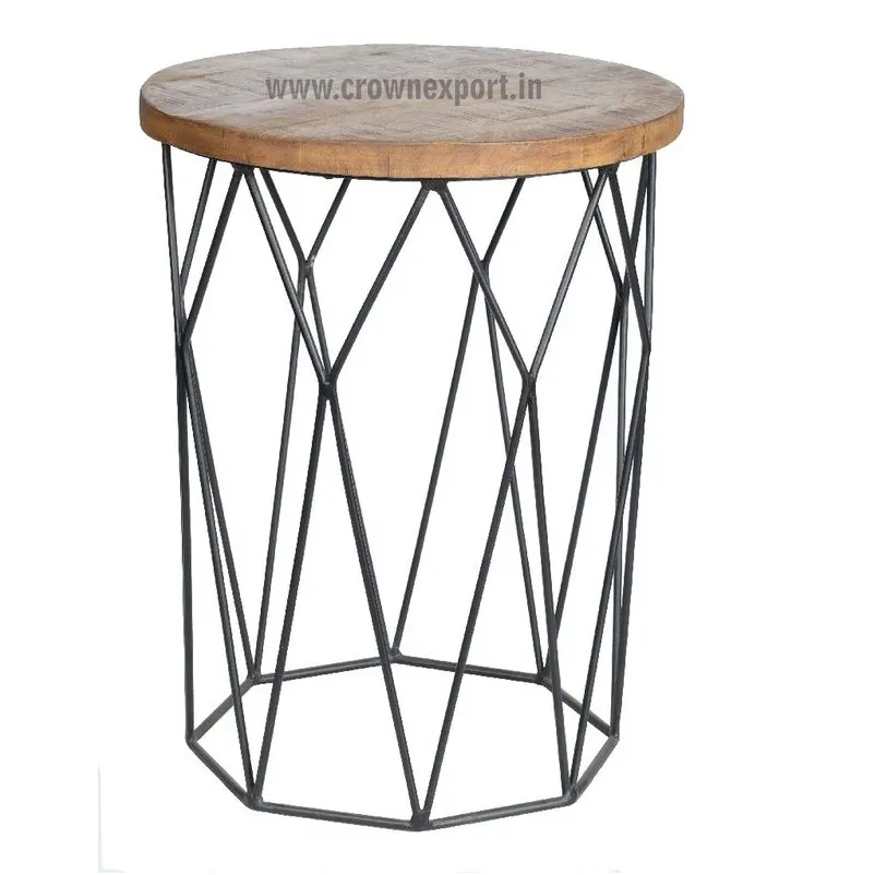 Table basse moderne en bois avec Cage et pieds en fer, idéal pour la décoration de la maison, meubles en métal, Table d'appoint, décoration de bureau, Table d'appoint de jardin