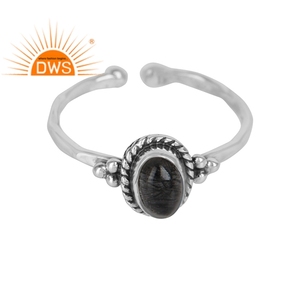 Anillo de piedras preciosas de rutilo negro Natural, joyería oxidada de diseño de Plata de Ley 925, joyería al por mayor - Product Image 1
