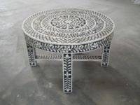 Table basse moderne tendance à plateau rond en bois massif avec incrustations d'os pour salon, villa, salle à manger, ferme et hôtel - Mobilier de maison