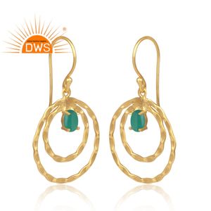 Boucles d'oreilles martelées en argent Sterling 925, bijoux indiens en plaqué or, pierres précieuses vertes, Onyx, vente en gros, boucles d'oreilles - Product Image 2