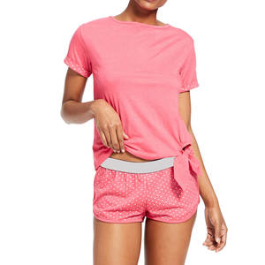 2026 <b>Women</b> Two Piece Summer <b>Set</b> 100% Cotton <b>Short</b> Sleeve <b>T</b>-<b>Shirt</b> & <b>Shorts</b> Loungewear Wholesale - Product Image 4