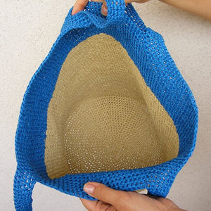 Sac fourre-tout ouvert en raphia noir avec doublure en coton Style bohème - Product Image 3