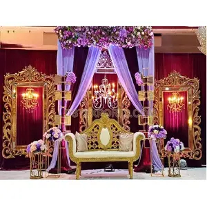 Exclusive Golden Frames Wedding Stage Decor Elegant Royal Fiber Frames For Wedding Decoration Regal Luxury Golden Carved Wedding
