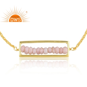 Sterling <b>Silver</b> 18K Gold Plated Natural Pink Opal Beads <b>Bracelet</b> For Women Jewelry For Women Gift For Her - Product Image 2