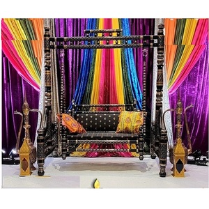 Columpio de madera Sankheda para boda, exclusivo Columpio de oro negro, dorado y negro, Premium, Sankheda, Jhoola de boda en madera de teca - Product Image 1