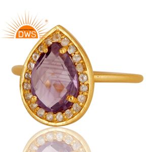 White Topaz Amethyst Ring Gold <b>Plated</b> 925 <b>Silver</b> Ring Indian Gemstone Jewelry Supplier Classic Collection - Product Image 2