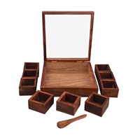 Boîte à épices Masala en bois de couleur marron avec 4 compartiments pour ustensiles de cuisine