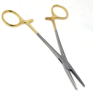 Pinzas hemostáticas rectas Crile con mango chapado en oro, de acero inoxidable, calidad de precisión, longitudes de 5,5 pulgadas y 6 pulgadas. - Product Image 1